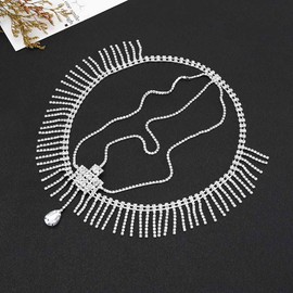 Urieo Silver Layered Head Chain Rhinestone Tassel Headpiece Crystal Forehead Chain Bridal Hair Accessories for Women