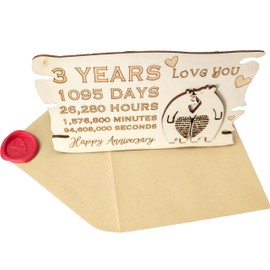 Wooden Three Year Anniversary Card with Polar Bears on the front and Card to Write in on the Back (3 Years)