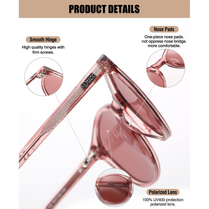 DUCO Classic Round Polarized UV400 Protection Vintage Shades Sunglasses for