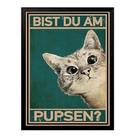 A4 Katze Bild Poster mit Rahmen Schwwarz, Bist du am Pupsen Badezimmer Bilder, Vintage Lustige Wanddekoration f√ºr Bad WC Toilette Klo G√§ste-WC