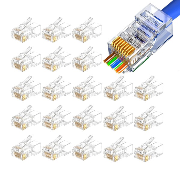 YOUNIEYO RJ45 Pass Through Connectors 25 Pack Cat6 Connector Gold