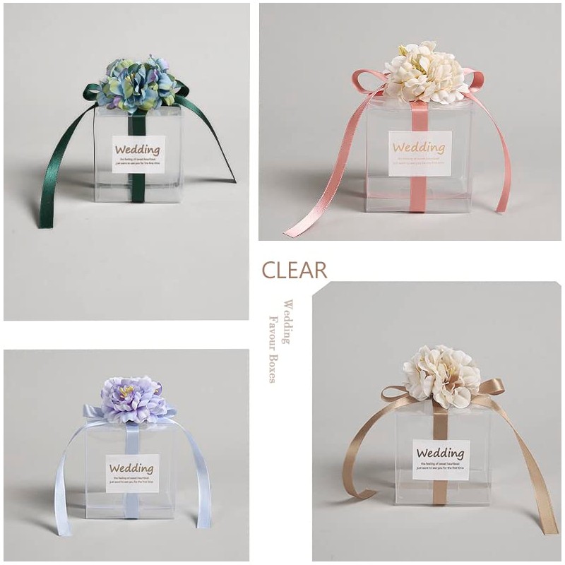 TOPTIME 24 Pcs 7x7x7cm Clear Favour Boxes with Gold Gift