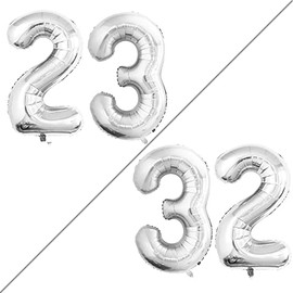 GOER Number 23 Balloons for 23rd Birthday Party Decorations,42 Inch Jumbo Foil Helium 32 Balloons for 32nd Birthday Party Decoration (Silver)