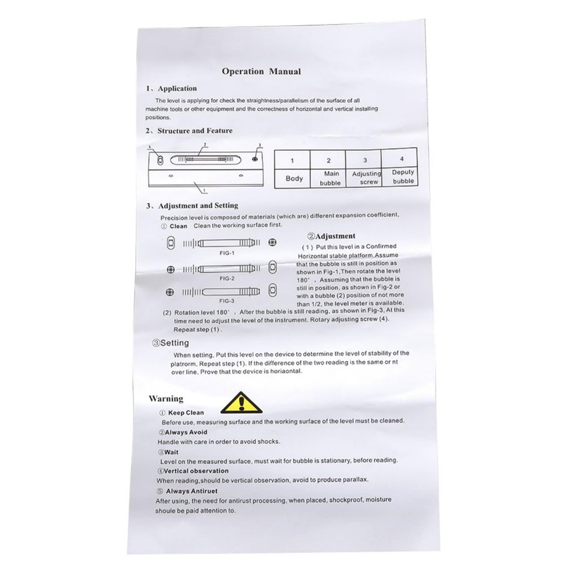 12" (300mm) Precision Level, Accuracy 0.02mm/m Strip Level with Wooden