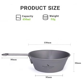 Titanium Shera Cup 450ml Folding Titanium Bowl for Outdoor Camping BBQ (450ml+Spoon)