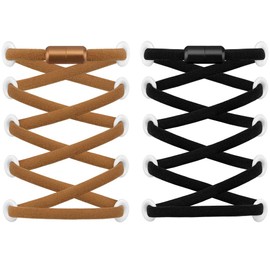 RJ-Sport (2 Pairs of Elastic Shoelaces with Quick Release - Quick Lacing System for Unique Comfort and Strong Hold - with Metal Capsules without Tying (Black + Brown)