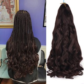 French Curly Braiding Hair 18 Inch 8 Packs Curly Braiding Hair French Curl Crochet Braids Wavy Bouncy Crochet Hair Pre Stretched with Curly Ends Extensions for Black Women(18 Inch/Pack of 8, 4#)