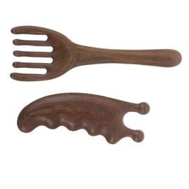 Baluue 2pcs Natural Wood Hair Care Tool with Comfortable Handle Unique Gua Sha Design for Scalp Cleaning and Relaxation
