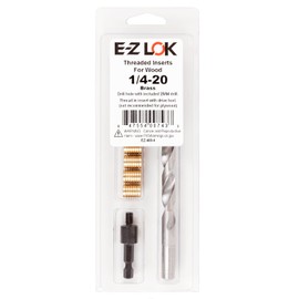 E-Z LOK 400-4 Threaded Inserts for Wood, Installation Kit, Brass, Includes 1/4-20 Knife Thread Inserts (5), Drill, Installation Tool,Gold-Black-Silver