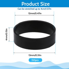 150 Pieces 0.5 Inch Small Elastic Silicone Rubber Bands Black Strong Rubberbands Heavy Round Siliconebands for Wire Cord Cable Wrapping, Bundle