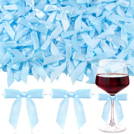 Tinkrstuff 55 Pcs Blue Bows for Crafts,Fabric Bows for Clothes Ornament,Satin Ribbon Bow for Crafting Decoration, Cute DIY Embellishments for Goblets,Gift Wrapping,Presents,Cakes,Treats,Balloons