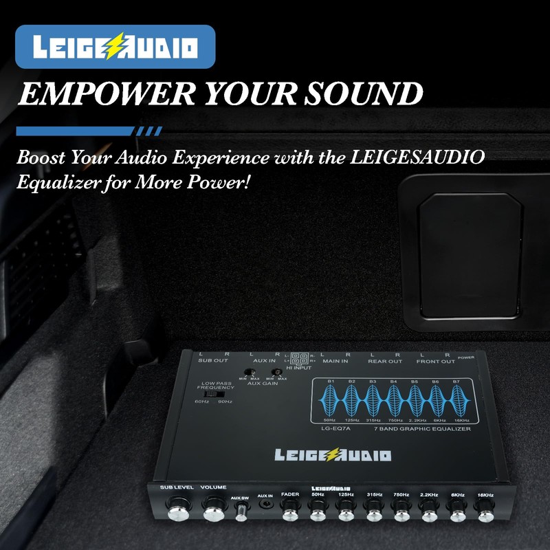 LEIGESAUDIO LG-EQ7A 7-Band Car Audio Graphic Equalizer with Front 3.5mm