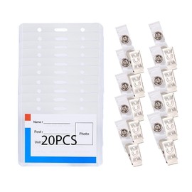 20 PCS Thickened Horizontal Id Card Holder with 20 PCS Metal Clip Hard Plastic Name Badge Holder Id Badge Holder