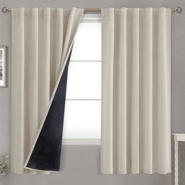 BGment 100% Room Darkening Thermal Insulated Blackout Curtains 63 Inches Long with Liner, Rod Pocket and Back Tab Double Layer Noise Reduce Curtains for Bedroom (42 x 63 Inch, 2 Panels, Cashmere)