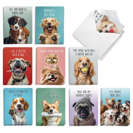 The Best Card Company 20 Assorted Blank Notecards Bulk Box Set 4 x 5.12 Inch with Envelopes (10 Designs, 2 Each) Dog Sayings AM10695OCB-B2x10