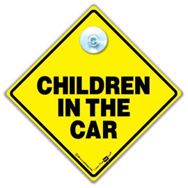 Children In The Car Sign, Child On Board, Baby On Board Sign, Grandchild On Board, Suction Cup Car Window Sign Designed to Let Other Road Users a Child is in The Car, 14 cm x 14cm