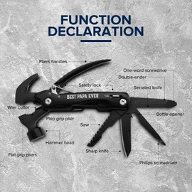 SURVIVE HERO Gifts for Papa – Unique Christmas, Stocking Stuffer Gifts for Papa from Grandkids – Cool Mini Hammer Multitool Gifts for Papa Nana Grandparents (Best Papa Ever)