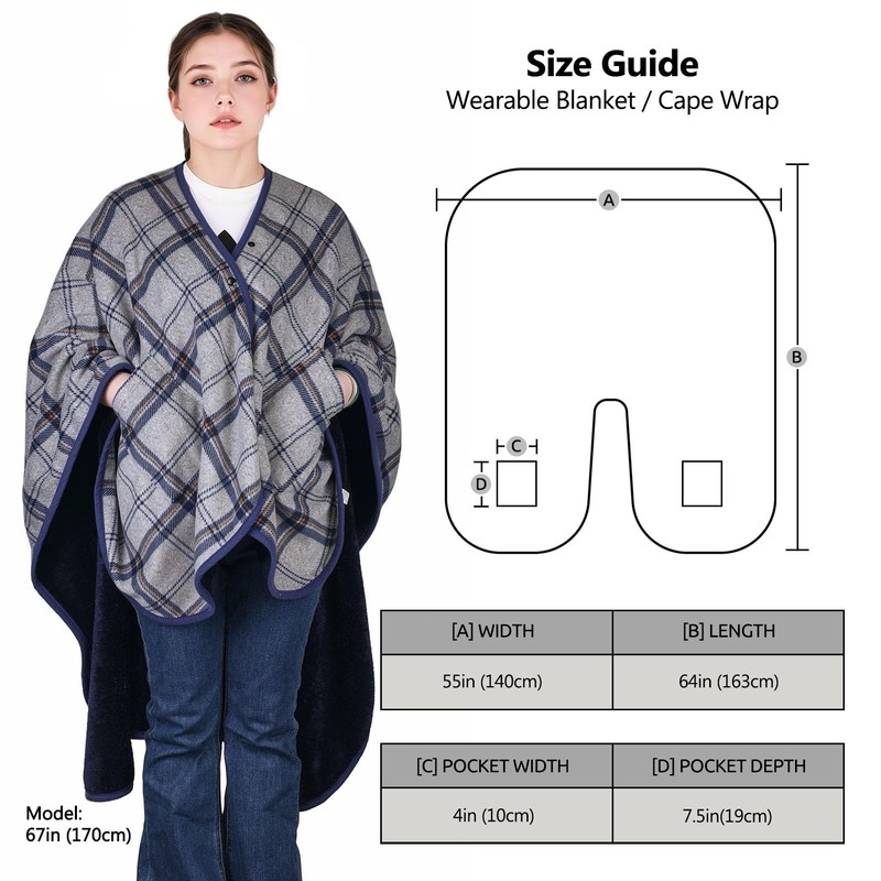 forestfish Wearable Blanket Poncho With Pockets And Buttons, Flannel Shawl