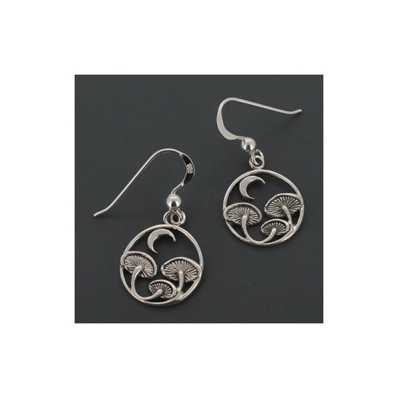 Touch Jewellery 925 Sterling Silver Mushrooms and Moon Drop Earrings