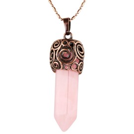 KYEYGWO Unisex Crystal Dots Pendant Necklace, Hexagon Chakra Stone Pendant with Chain 23 Inches, Rose Quartz, Crystal