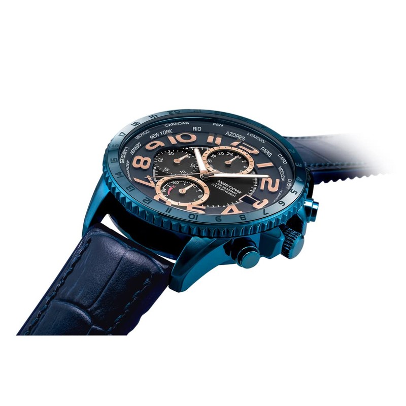 Angel Clover Men’s Wristwatch, Mond Solar, blue