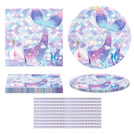 Mermaid Party Tableware Set, Birthday Decoration Place Mat, Mermaid Straw, Mermaid Pattern Paper Towel, Pack of 40