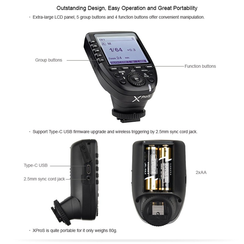 Godox Xpro-S Transmitter TTL 2.4G Wireless Flash Trigger High Speed