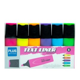 Plus Office Slanted Tip Highlighters Neon Fluorescent Water Based Marker Pens (6 Neon Colours)