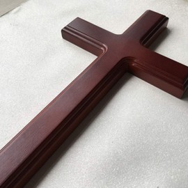 NUOBESTY Wooden Wall Hanging Christian 32cm Cross Worship Home Decor Trinket Decoration Tabletop Church Figurine Chapel Brown