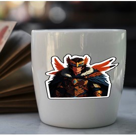 Set of 3 - Anime Warrior Vinyl Die-Cut Sticker, Fantasy Character Design with Owl Mask and Feathered Cloak,SUV, Van, Window, Bumper, Wall, Laptop, Tablet, Cup,Tumbler Or Any Smooth Surface