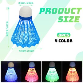 SGZIOO Pack of 8 LED Badminton Balls, 4 Colours LED Nylon Shuttlecock Set Children, Shuttlecock Balls, Luminous Shuttlecocks with High Stability and Durability for Indoor/Outdoor/Night Sports