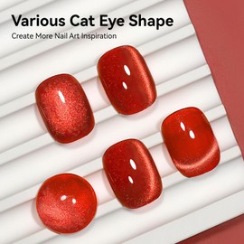 Bevimee Cat Eye Gel Polish Red, Cateye Magnetic Nail Polish Glitter Holographic UV Gel Sparkle Crystal Jelly Color Bright Red For Nail Salon DIY At Home