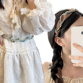 Ouliget Bohemian DIY Crafts Ribbon,Vintage Hair Wrap String for Braids,Fabric Ribbons Knotted Waist Belt for Girls Women,Reusable Cap Gift Bridal Home Decoration,56 Inches,2Pieces