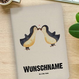 Mr. & Mrs. Panda DIN A4 Personalisiertes Notizbuch Pinguin Liebe - Personalisierte Geschenke, Verlobte, Pärchen, Liebesgeschenk, Liebespaar, Ehemann,