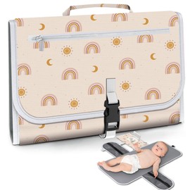 Polovillae Beige Portable Changing Pads- Waterproof Foldable Baby Changing Mat Boho Pattern Diaper Changer Travel Bag, Smart Design Baby Changing Mat, Great for Newborn Girls & Boys & for Travel