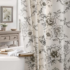 NDDYCU Farmhouse Floral Linen Shower Curtain, Vintage Black and White Pattern Rustic Shower Curtains for Bathroom,72x72
