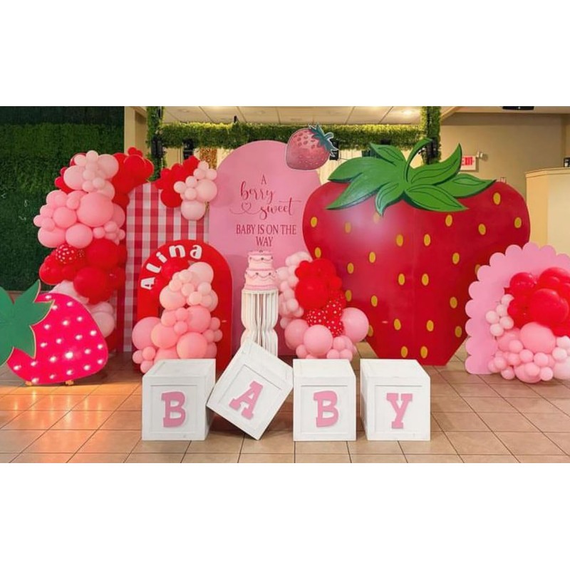 Aerdce Red and White Plaids Arch Backdrop Cover Strawberry Theme