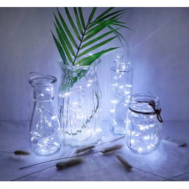 LoveNite LED Fairy String Lights, Battery Operated Starry Firefly Lights 6.6ft 20 LED Waterproof Silver Copper Wire Mini Lights for Mason Jar Wedding Christmas Party Decor (Cool White, 35)