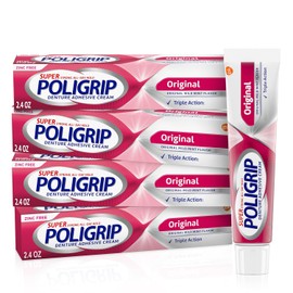 Super Poligrip - Crema adhesiva original para dentaduras dentales, sin zinc, 2.4 onzas (paquete de 4)
