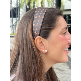 MiraeCollection Luxury Inspired Wide Headband Classic Pattern Brown Faux Leather Hair Accessory