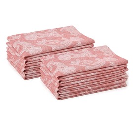 Encasa Dining Table Napkins Set of 12 I Size 45x45 cm I Floral Red Jacquard Style Print on Homespun Cotton I Fast Colours, Machine Washable