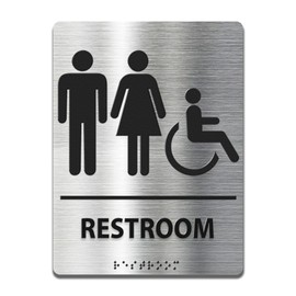 ADA-Mark Modern Restroom Sign for Business - ADA Compliant Braille Bathroom Sign with Easy Installation - 6" W x 8" H