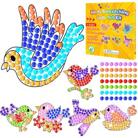 Qyeahkj 6 Pcs Summer Arts Crafts DIY Spring Bird Gem Diamond Suncatcher Crafts for Kids Spring Diamond Painting Gifts Exchange for Kids Girls Boys Aged 4 6 8 10 for Home School Birthday Party Decor