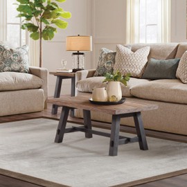 Adam 42-Inch Solid Wood Rustic Coffee Table - Easy Assembly Industrial Style with Natural Finish Living Room Accent Furniture by Alaterre Furniture