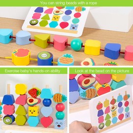 Montessori Wooden Toys for 2 3 4 Year Old Boys Girls, Toddler Threading Toys, Fine Motor Skills Toy for Children Age 2+, EducationalToys, Stacking Gifts for Boys Girls
