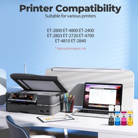 522 Ink Refill Bottles ET-2800 ET-2400 ET-4800 Replacement for 522 Ink 2800 Refill Ink for Eco tank ET-2400 ET-2720 ET-2800 ET-2803 ET-4700 ET-4800 ET-4810 ET2400 ET2720 ET2800 ET2803 ET4800 Printers