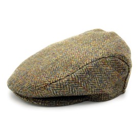 Mens Harris Tweed Flat Cap Comfort Fit Quilted Lining Made in Scotland S-XXL (UK, Alpha, XXL, Brown Herringbone)