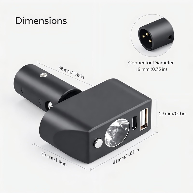 Electric Wheelchair USB Charger with Bright LED Light, 3-Pin XLR