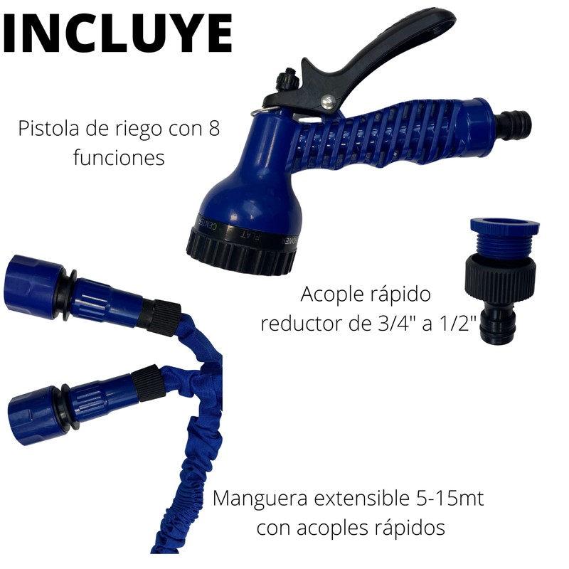 Riegolux 795229 Expandable Hose with Gun, Blue, 5-15 m