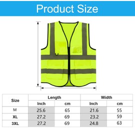 Voarge Hi Vis Vests for Men Women with Pockets Zipper Front, 360° Reflective All-Round, Reflective High Visibility, S